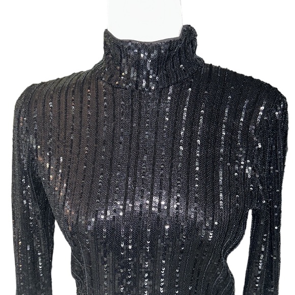 Zara Trafaluc Collection Black Sequin Mock Neck Draped Wrap Back Cropped Top - M - Picture 3 of 11